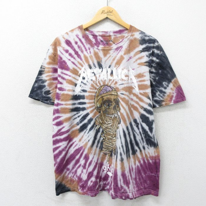 XL/古着 半袖 ロック バンド Tシャツ メンズ メタリカ パスヘッド コットン クルーネック 白他 ホワイト タイダイ spe 24apr24 中古