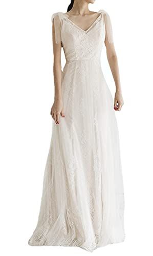 Fiveen 前撮りドレス 白 ウェディングドレス 二次会 花嫁 ドレス Aラインドレス エンパイア ワンピース 編み上げ 前撮り vネック ドレス パーティー ブライダル お呼ばれ 結婚式ドレス 海外挙式 M