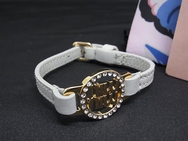 □極美品□ miumiu ミュウミュウ レザー ラインストーン