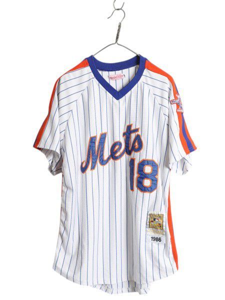 なクーポン配布中! メッツ ベースボール シャツ メンズ XL 程| MLB オフィシャル ミッチェルアンドネス 大リーグ ユニフォーム プルオーバー 半袖シャツ
