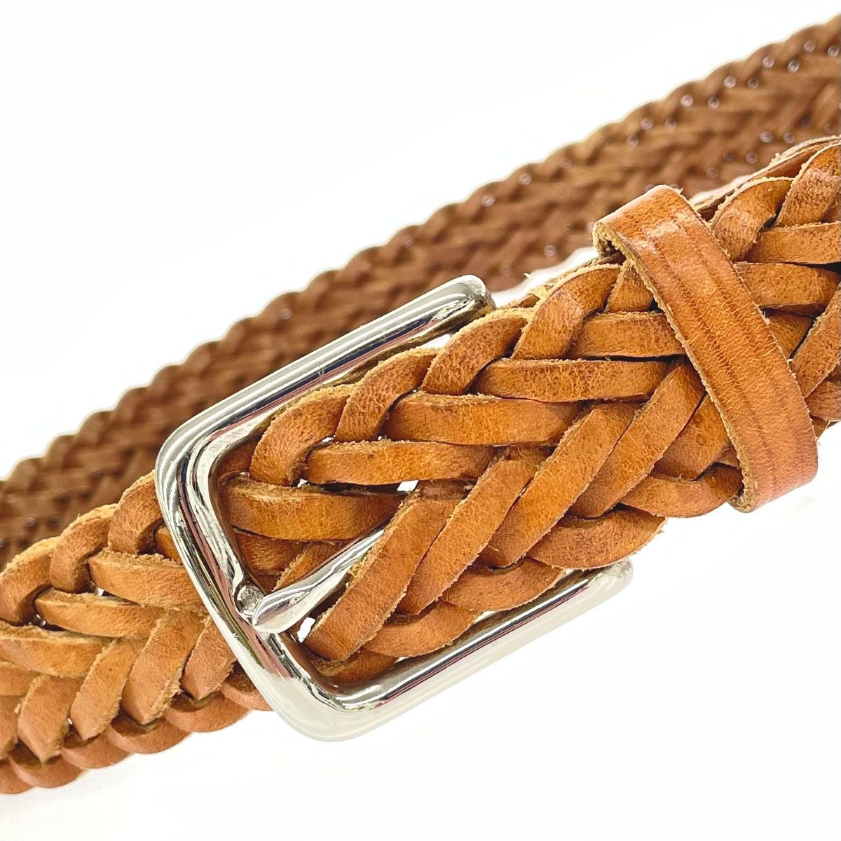 【美品】ホワイトハウスコックス 編み込み メッシュベルト レザー 本革 ブラウン ホワイトハウスコックス レザー 編み込みベルト ブラウン 美品