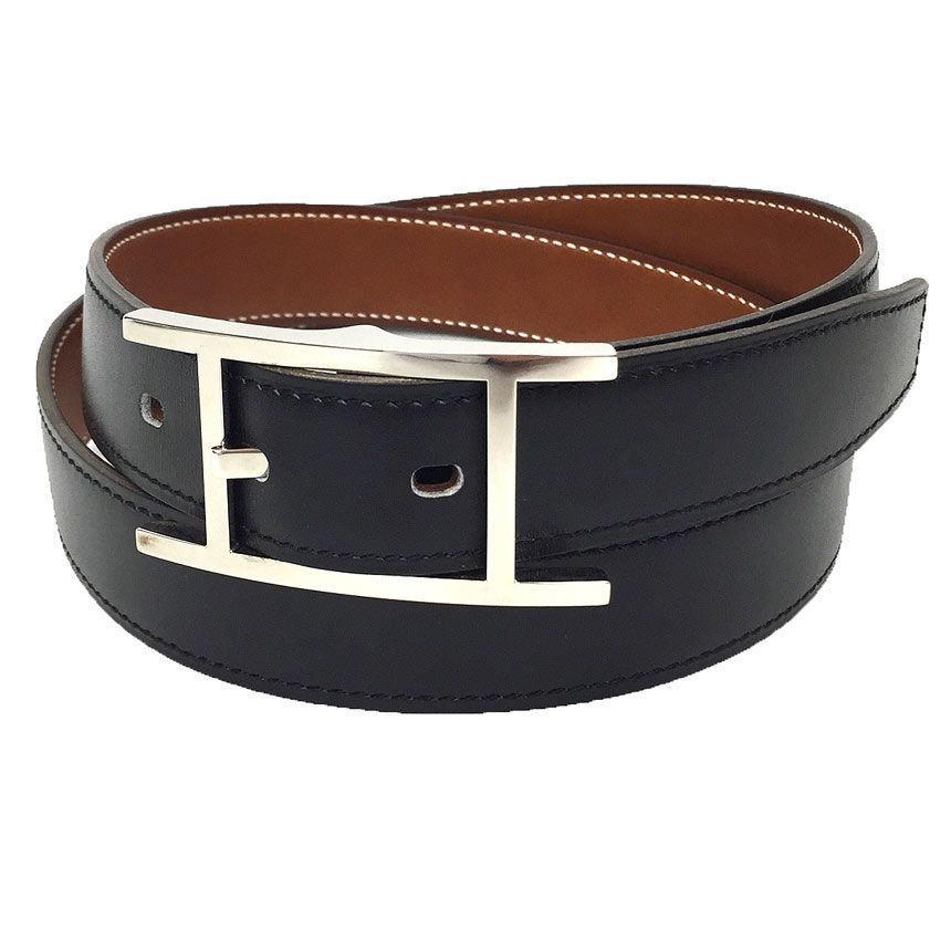 HERMES エルメス レザーベルト Hバックル 90サイズ ブラック 黒