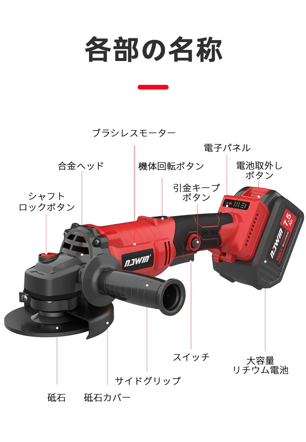 ナウィン 充電式草刈機 4.0Ah大容量バッテリー2個 枝切り 芝生 農園 畑 雑草 20V 草刈り機 125-138cmまで伸縮 - 1