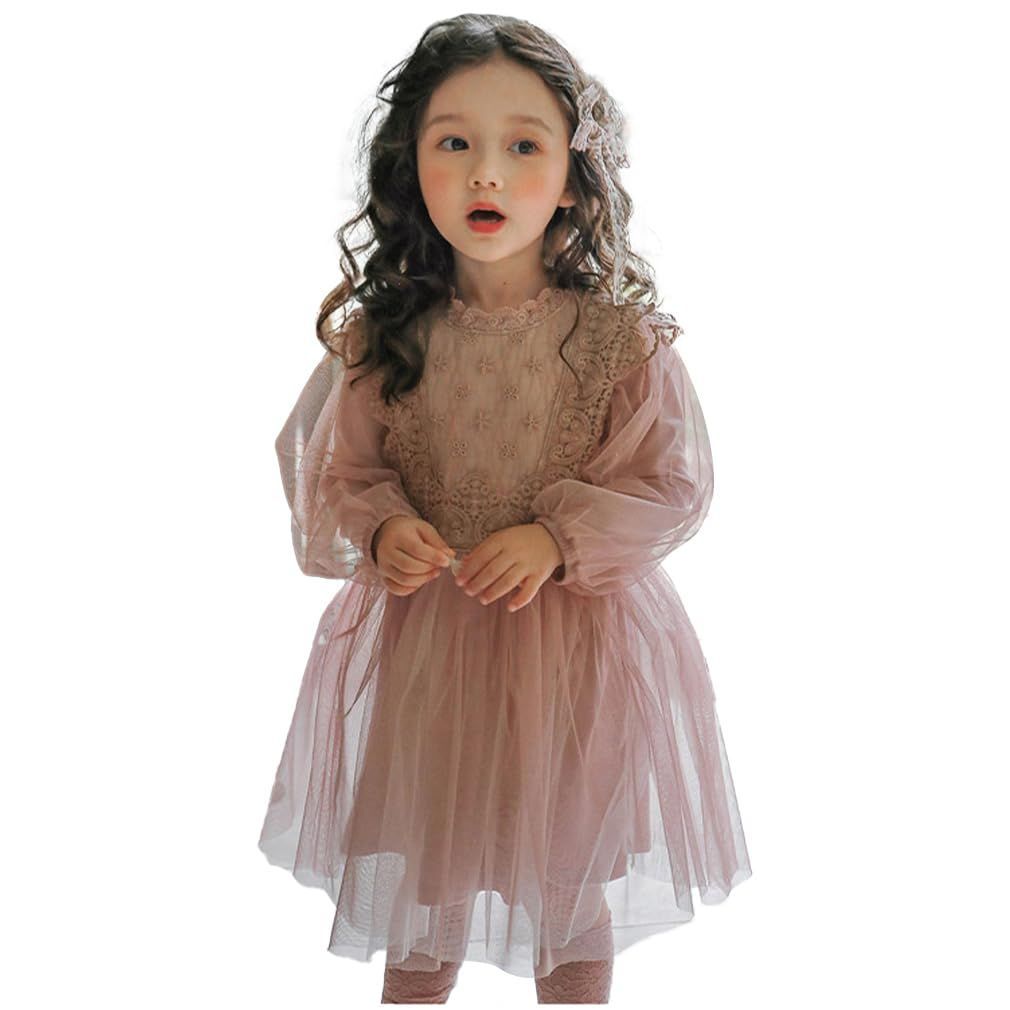 Size:110_Color:ピンク [TKY-csheep] 女の子 ワンピース キッズ ドレス フォーマル 子供ドレス ピアノ発表会 チュールスカート プリンセス 長袖 結婚式 スクール 式典 フラワーガール ウェディング 記念撮影 司会者 90 100