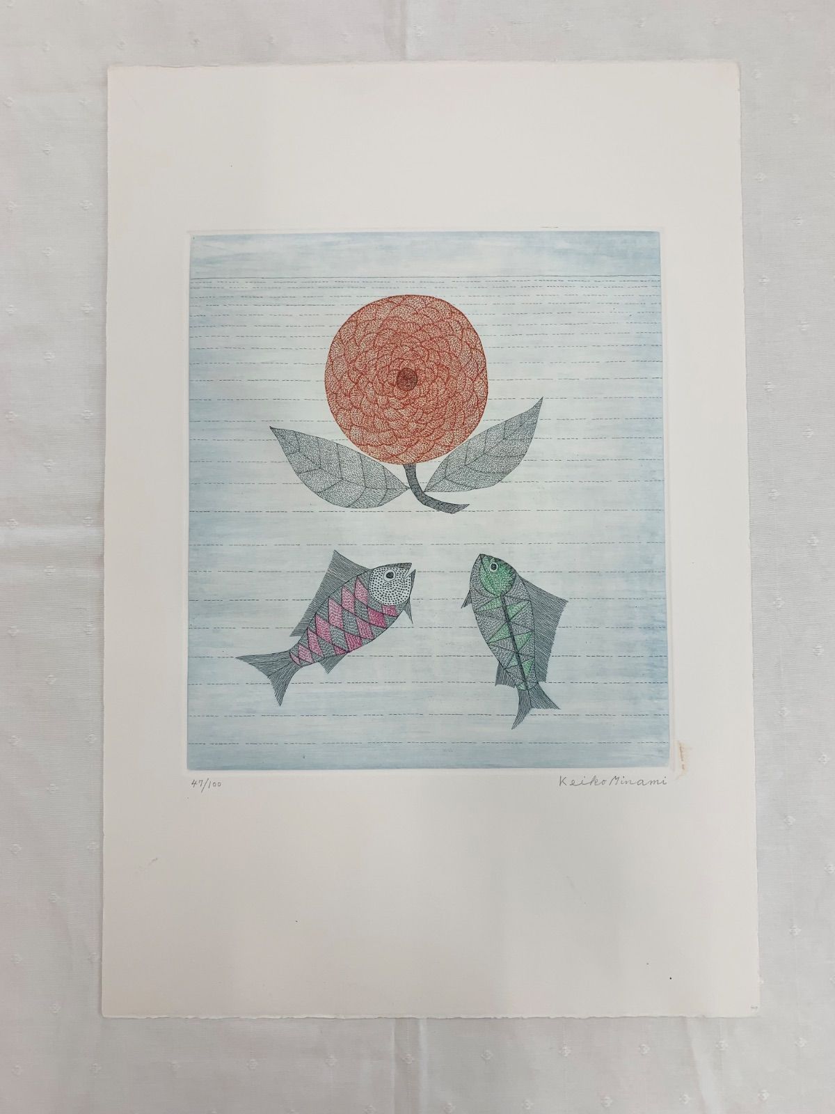シートのみ 真作 魚と花 南桂子 Minami Keiko 銅版画 作家直筆サイン 版画 版画 浜口陽三