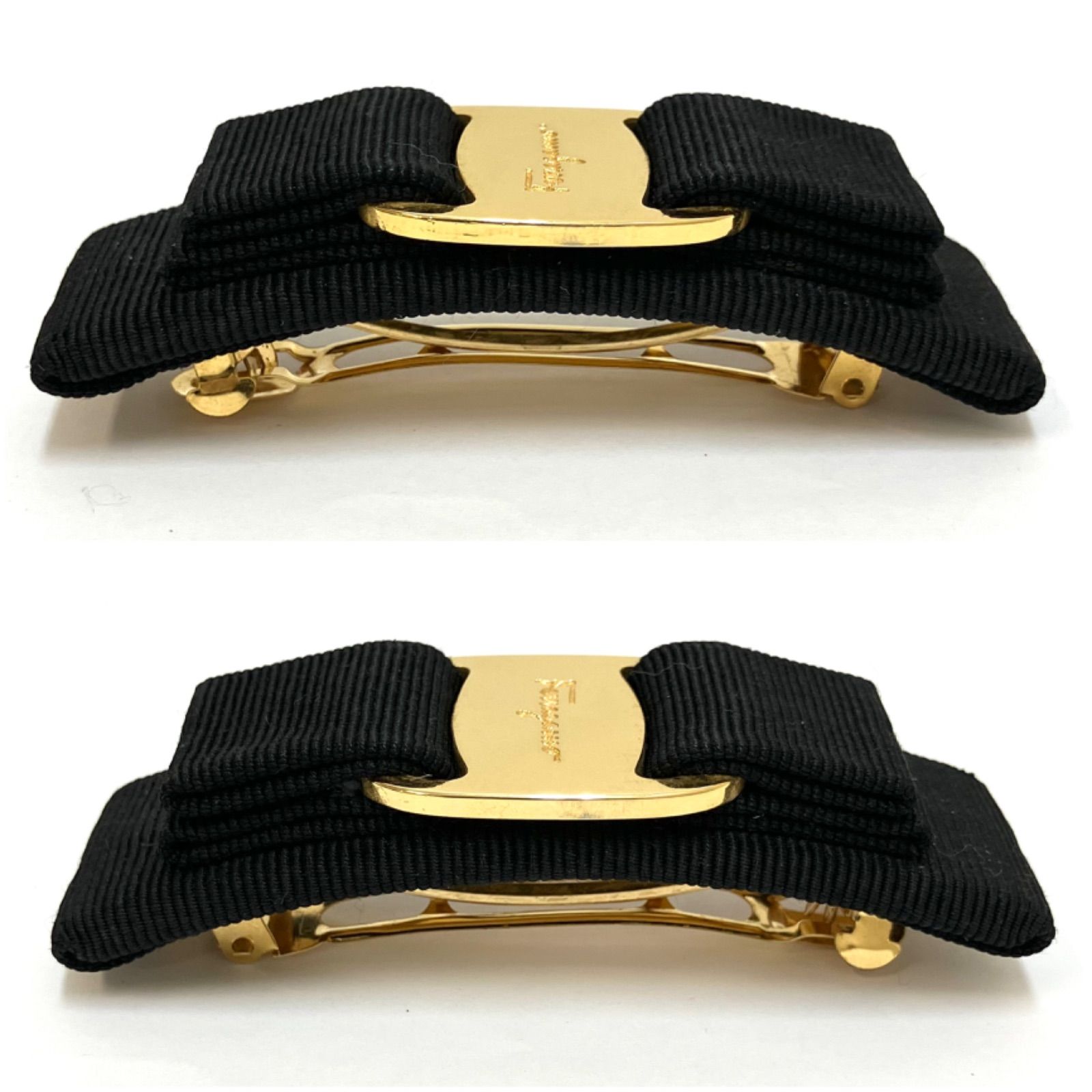 箱付美品フェラガモSalvatore Ferragamo ブラックリボンバレッタ FERRAGAMO フェラガモ バレッタ レディース ヘアアクセサリー