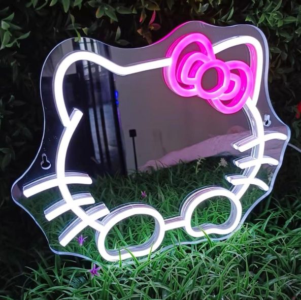 新品　LED ネオン サイン ライト キティちゃん 鏡 ミラー かわいい Amazon.co.jp: アニメ ハローキット ミラー ネオンサイン 調光