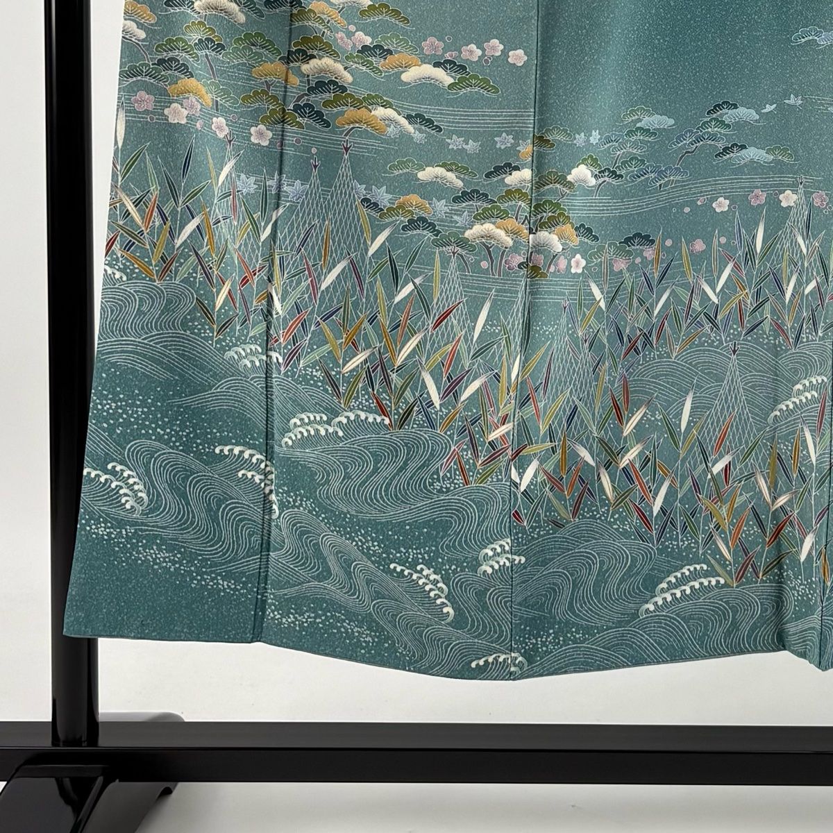 訪問着 身丈151cm 裄丈62cm S 袷 落款 網干 松梅 ぼかし 青緑 正絹 秀品 一つ紋