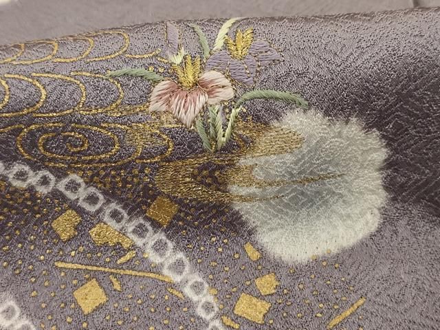 平和屋着物□訪問着 絞り 刺繍 流水花文 金糸 金彩 正絹 逸品