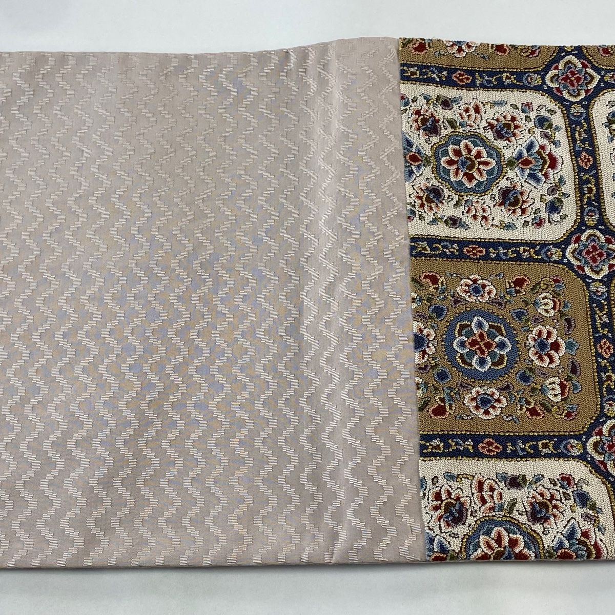 袋帯 美品 逸品 格天井 花唐草 相良刺繍 金銀糸 薄茶色 六通