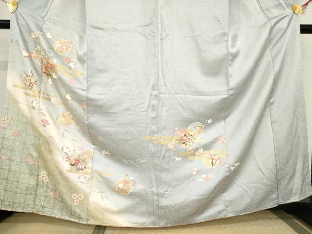 平和屋着物○訪問着 駒刺繍 地紙雪輪草花文 暈し染め