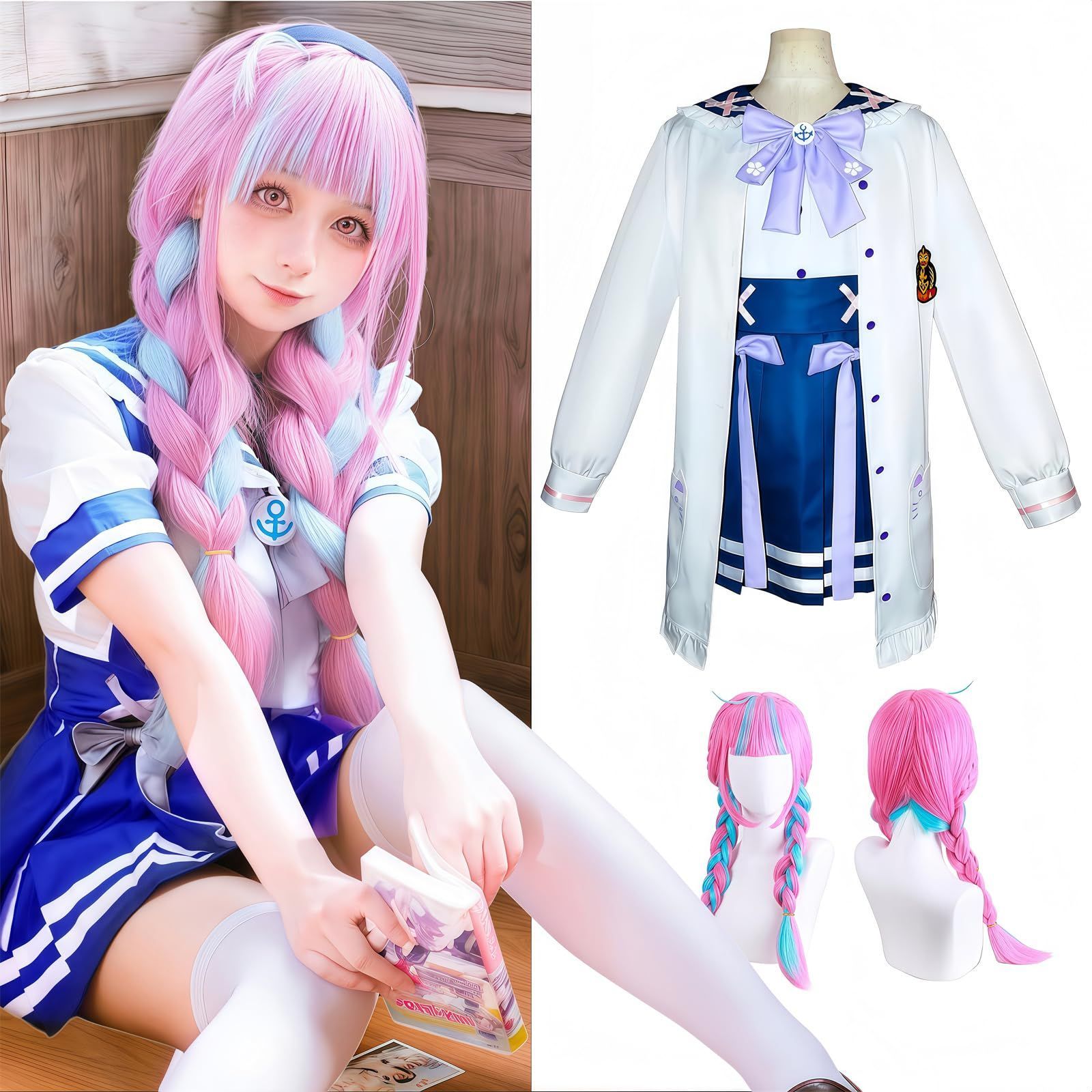 ホロライブ 湊あくあ コスプレ Color:湊あくあ セーラー服 ウィッグ