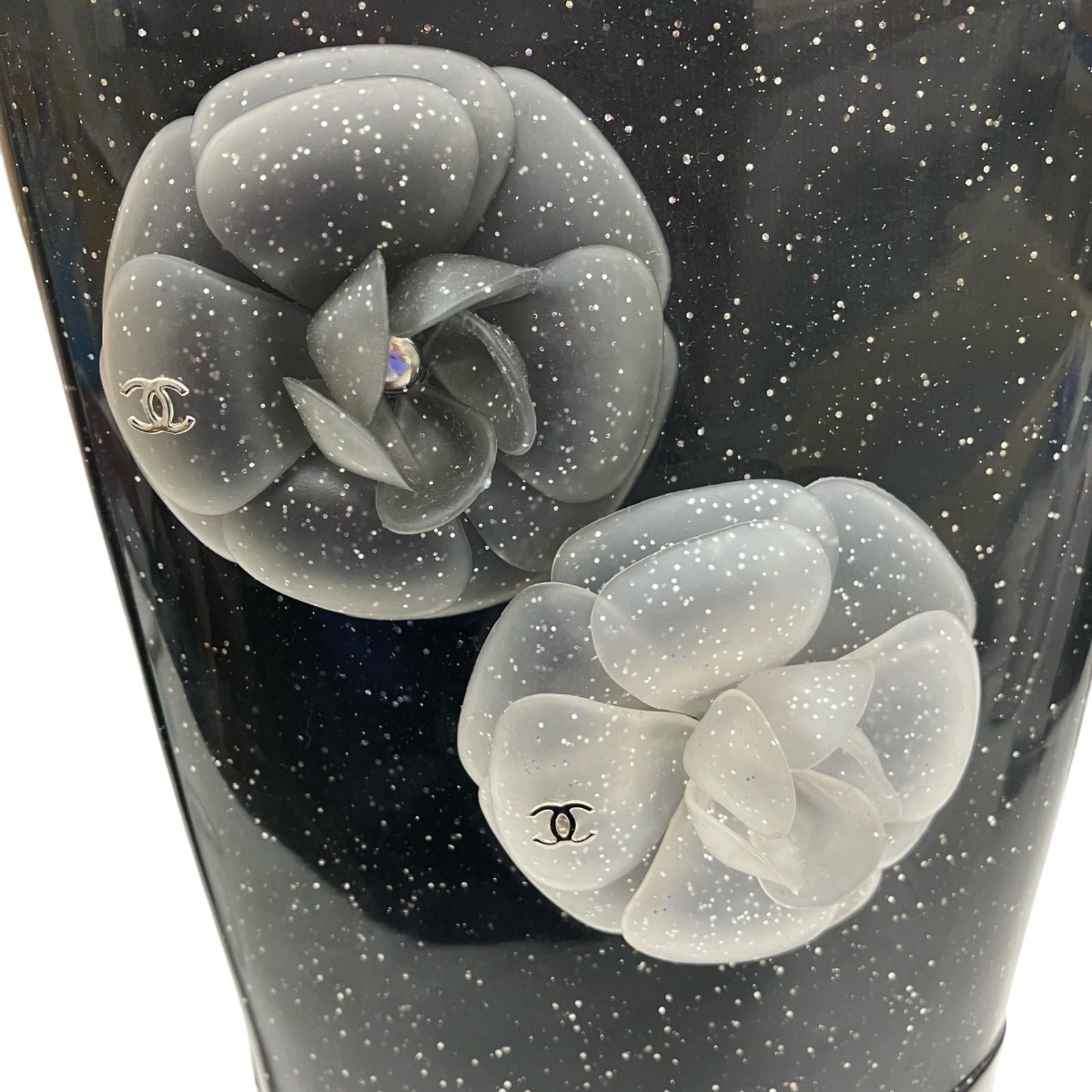 【即納！】186005　収納ケース付き☆　現状品　CHANEL シャネル　レインブーツ　レディース　36サイズ　ブラック　カメリア　ココマーク　ラメ入り 水に強い