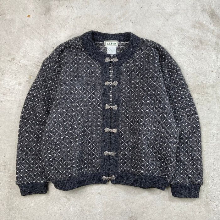 70年代~80年代 L.L.Bean エルエルビーン バーズアイ ニットカーディガン メタルフック レディースM 