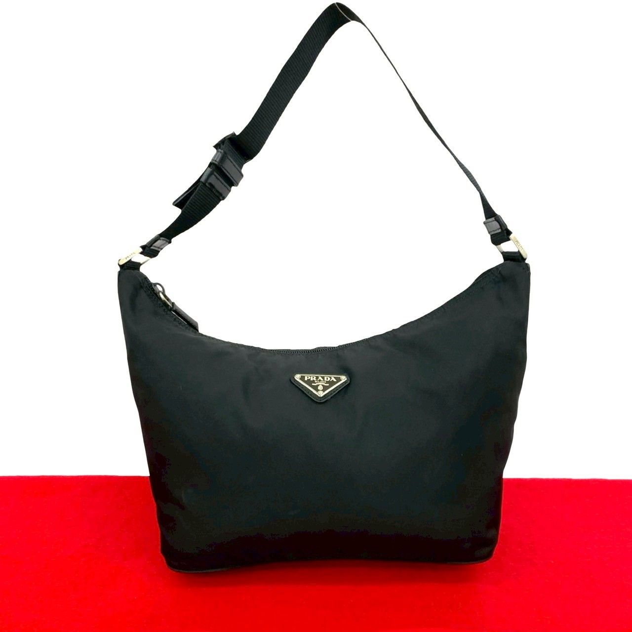 【正規品/極美品】 PRADA ミニトートバッグ ナイロン 三角ロゴ ブラック 極 美品 PRADA プラダ 三角ロゴ 金具 ナイロン レザー 本革