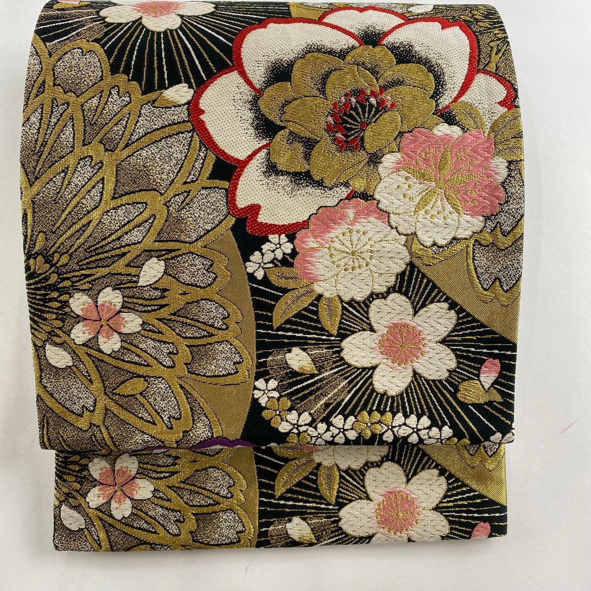 袋帯 美品 秀品 振袖向き 桜 草花 刺繍 金糸 黒 六通 正絹 【中古】 - メルカリ