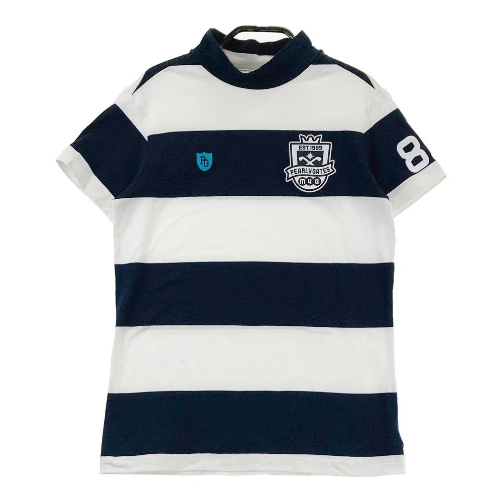 サイズ：0 PEARLY GATES パーリーゲイツ  ハイネック 半袖Tシャツ ボーダー柄 ネイビー系 [240101259894]# ゴルフウェア レディース ストスト