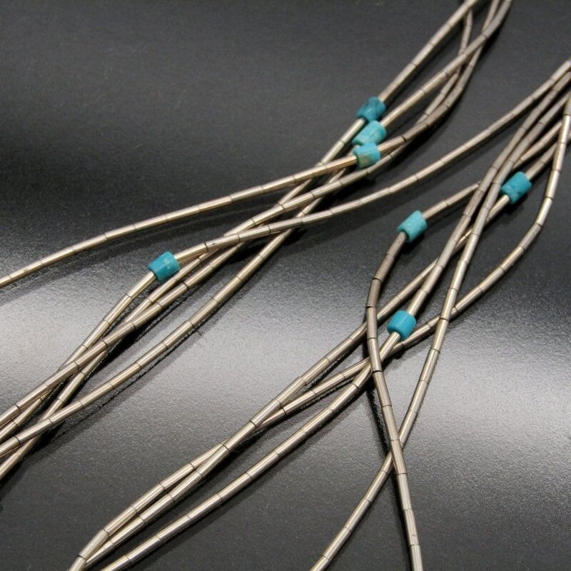 ナバホ リキッドシルバー ターコイズ 7連 ネックレス Navajo ナバホ族 ネックレス リキッドシルバー ターコイズ 53cm