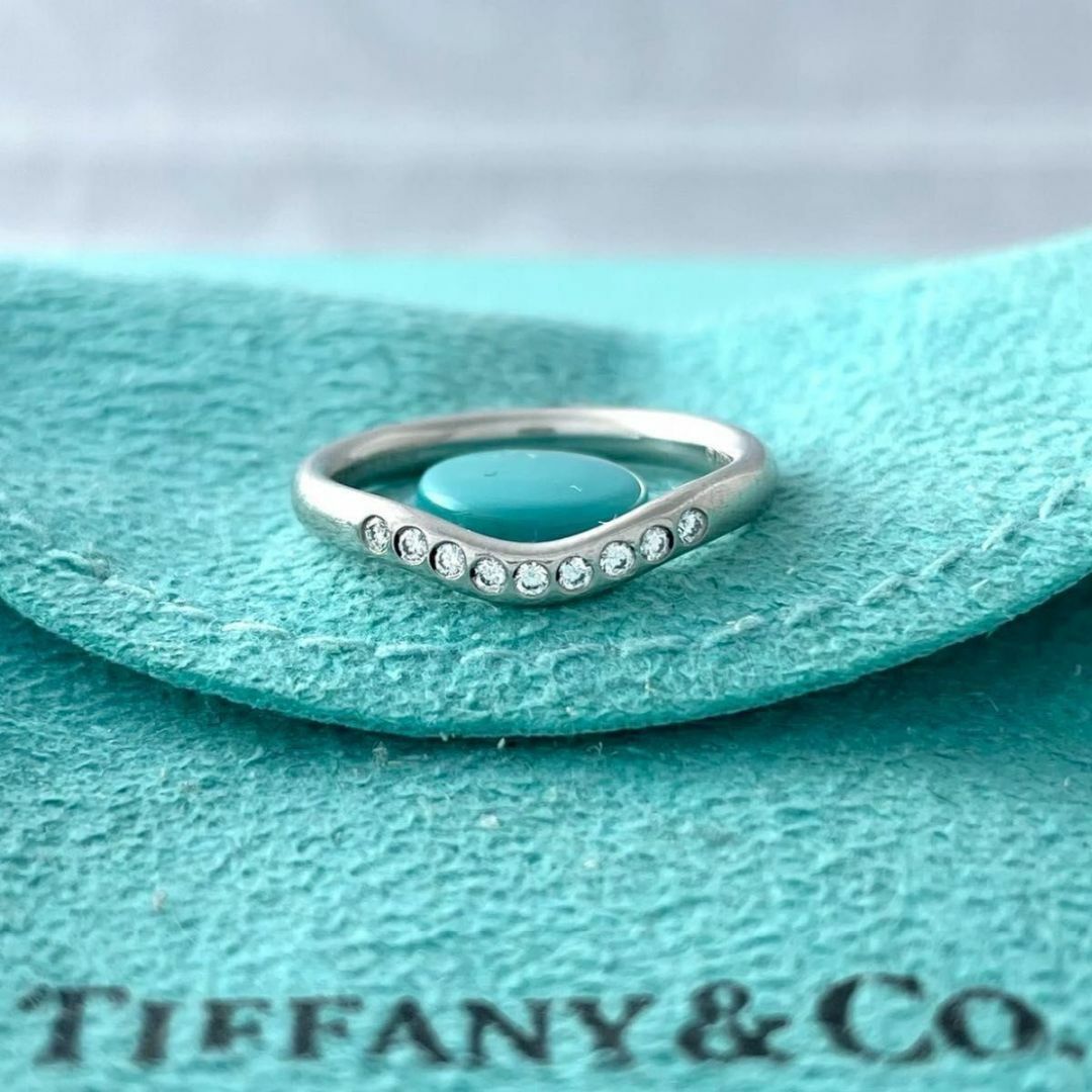 新品仕上げ】Tiffany カーブドバンドリング 9Pダイヤモンド YG 8号