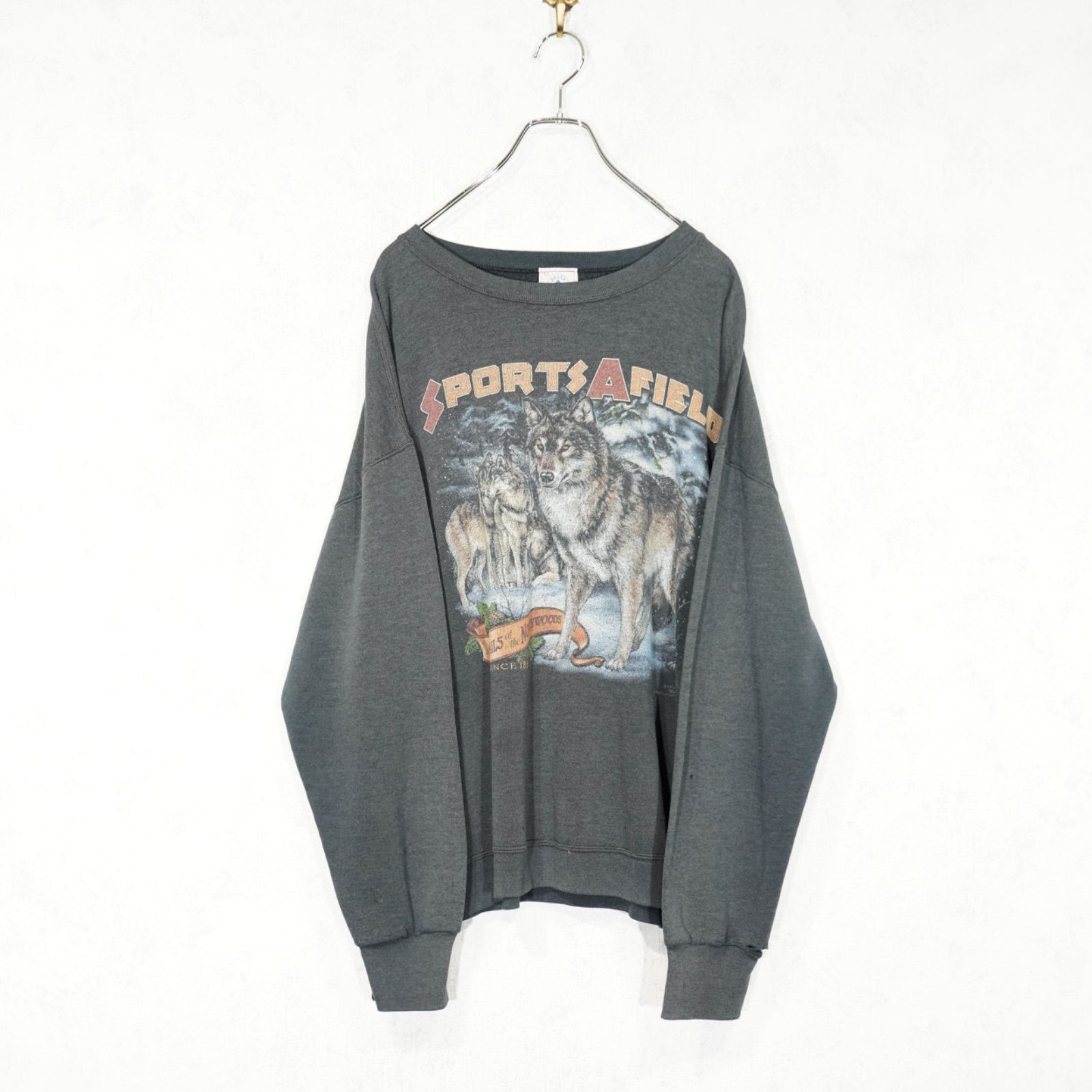 90's USA VINTAGE DELTA WOLF PRINT DESIGN SWEAT SHIET/90年代
