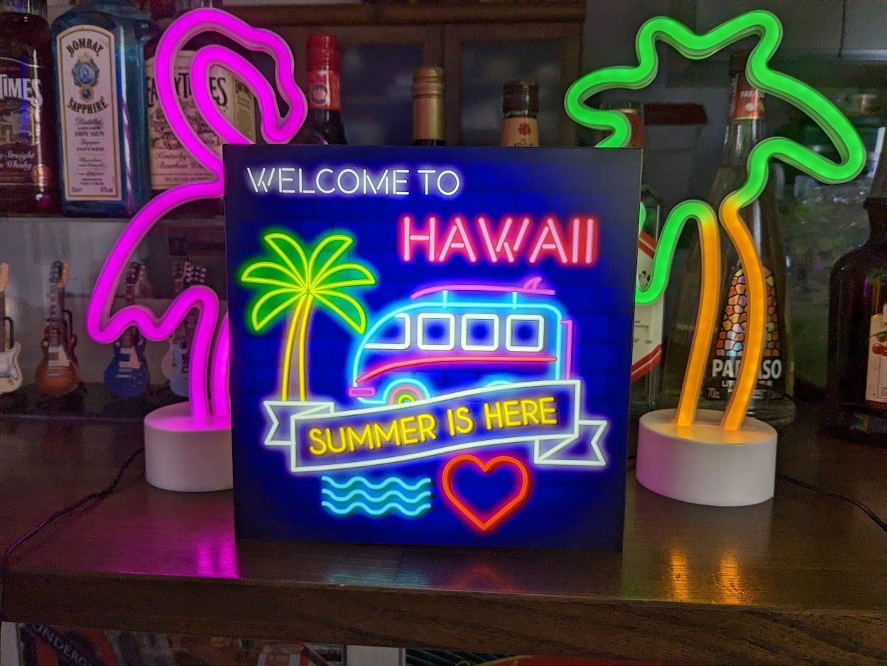 ハワイ ワーゲンバス ヤシの木 ビーチ サイン 看板 置物 雑貨 LED電飾 ...