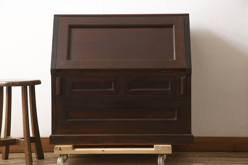 事前問合せ必須 松本民芸家具? ライティングビューロー 和製ビンテージ 高山式 机 ワークデスク 引き出し サイドチェスト 作業台 在宅用 在宅ワーク用 ヴィンテージ リペア+発送まで3週間前
