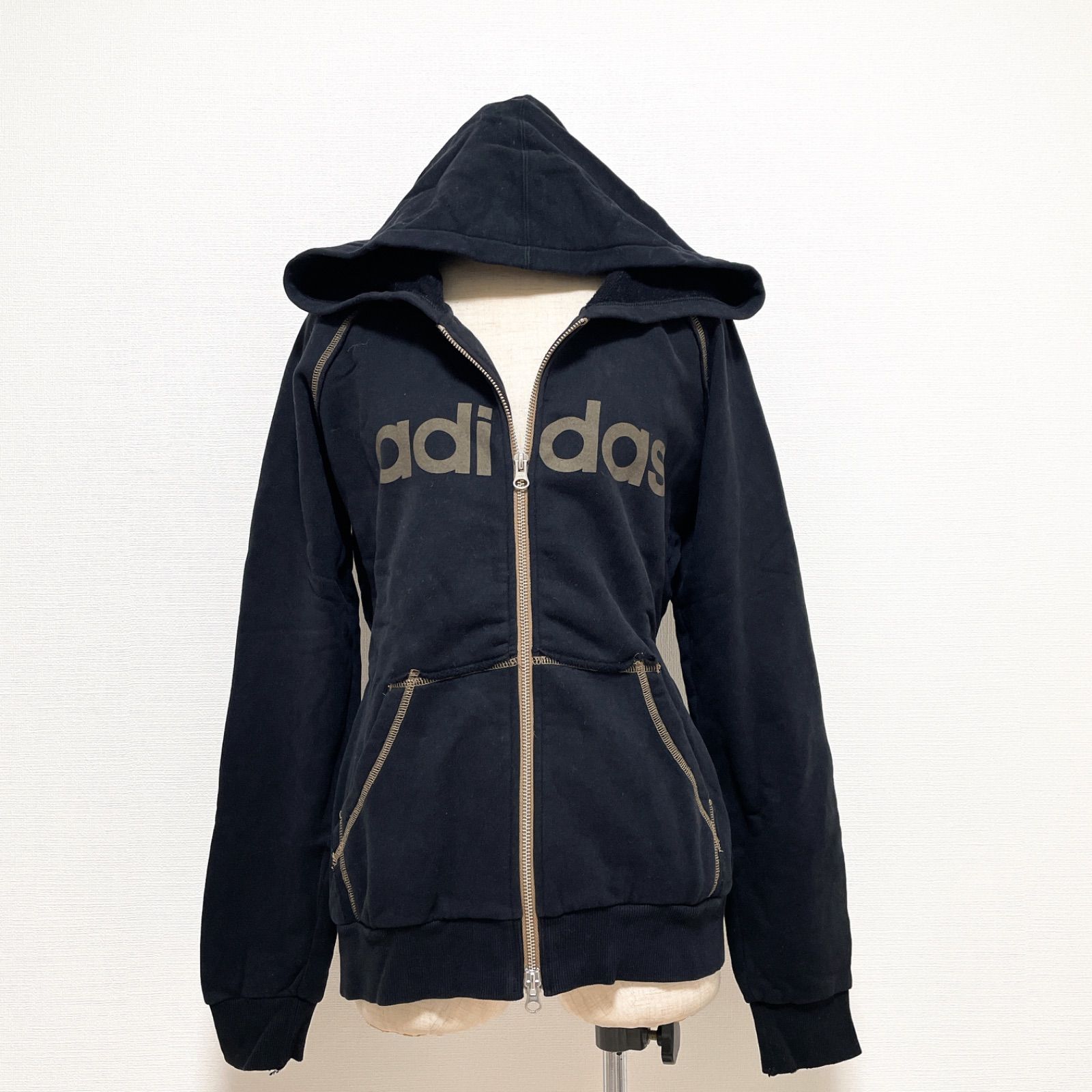 adidas アディダス パーカー フルジップ ロゴ 黒 長袖 Lサイズ 万国旗 Y2K グランジ 平成ギャル Archive 00s