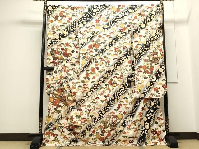 平和屋着物○豪華振袖・長襦袢セット 袷 駒刺繍 御所車花文 暈し染め  