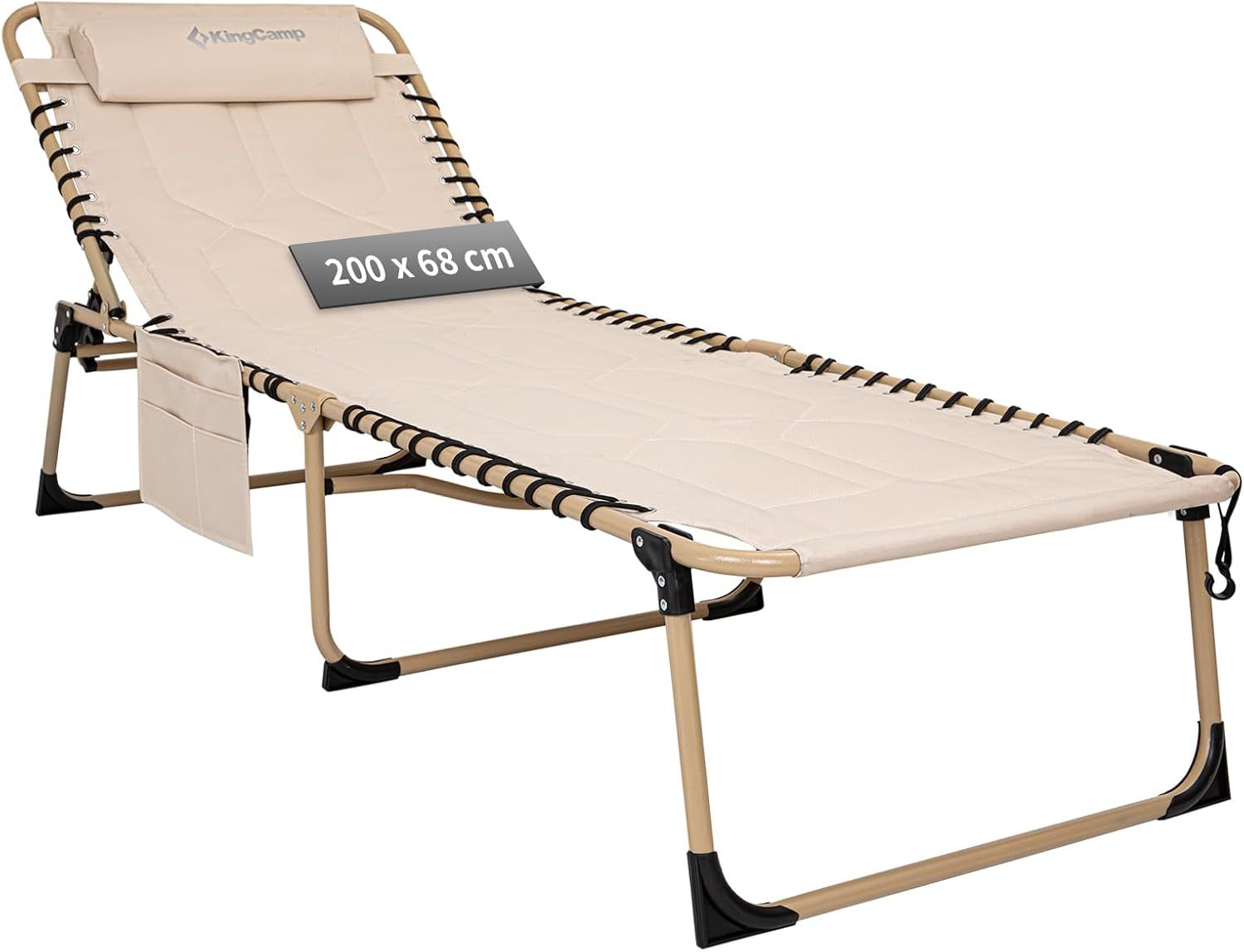 KingCamp サマーベッド ワイド 折りたたみベッド アウトドア 耐荷重150kg コット|チェア|ベンチ三用 5段階調節 ビーチチェア キャンプ リクライニング 簡易ベッド 大きいサイズ 200 x 68 x 38 cm