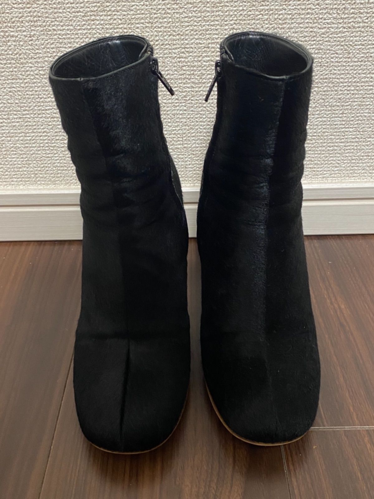 old celine】オールドセリーヌポニーヘアショートブーツブラック 