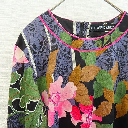 洗濯できる★レオナール LEONARD 長袖 ジャケット カットソー 花柄 XL レオナール LEONARD カットソー 長袖 総柄 花柄 [a958742