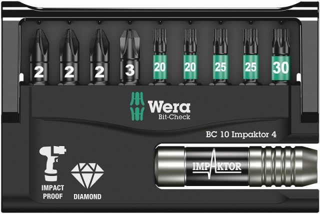Wera1 4インパクトドライバーポジビットセット10点セット IMPAKTORダイヤモンド コーティングBit-Check10 PZ IMPACTOR1 057417