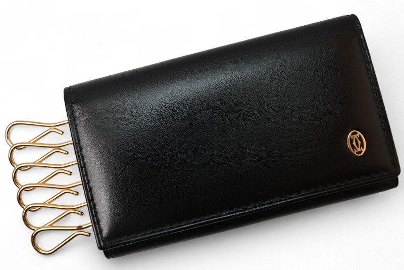 カルティエ キーケース キーホルダー Cartier パシャ カーフレザー ブラック ゴールド金具