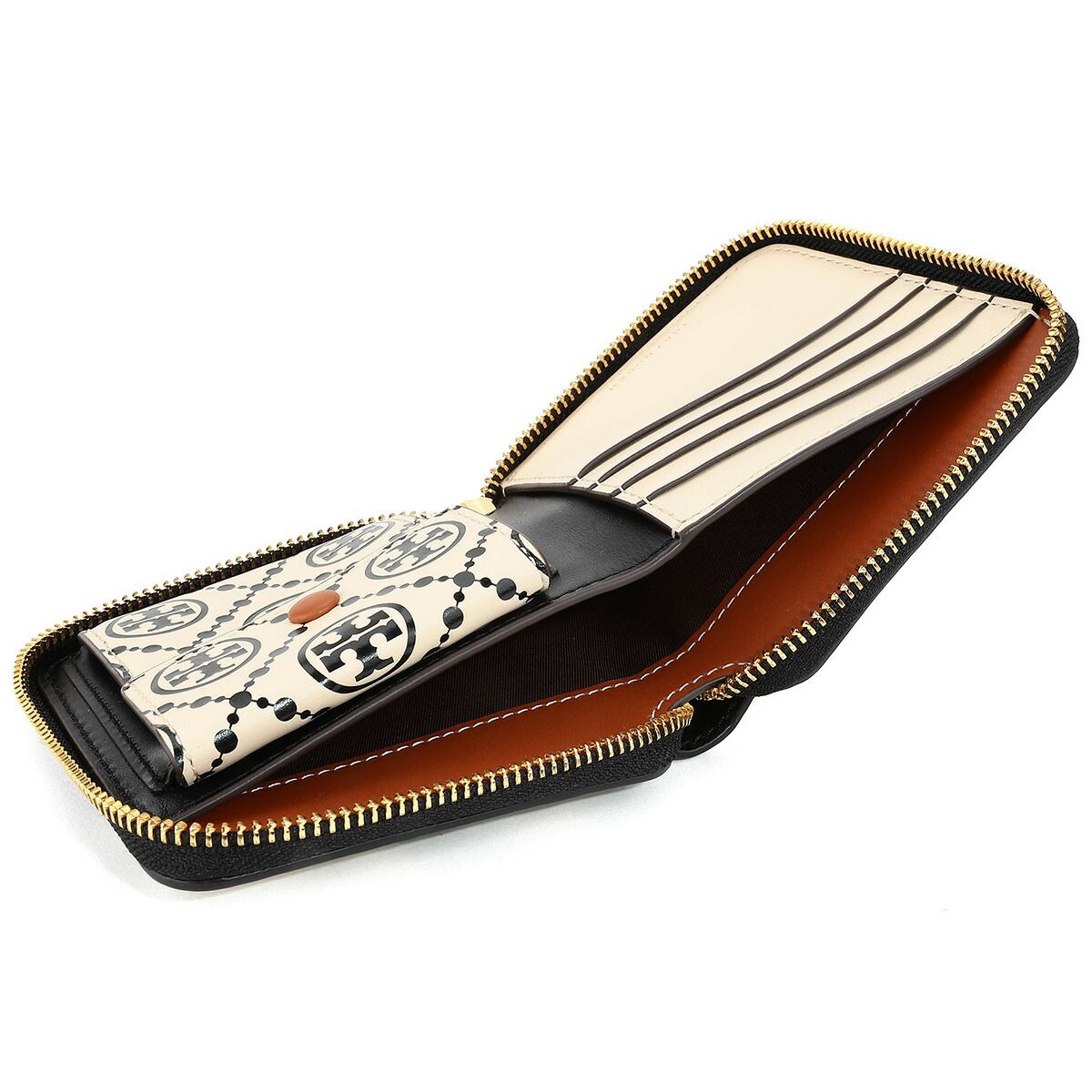 新品 トリーバーチ TORY BURCH 2つ折り財布 Tモノグラム コントラスト エンボス ブラック/ニュークリーム 新品 トリーバーチ TORY BURCH 2つ折り財布 Tモノグラム コントラスト