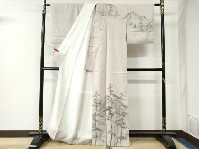 平和屋着物○湘南友禅 内田芳光 訪問着 紬地 手描き 遠山樹林文 正絹