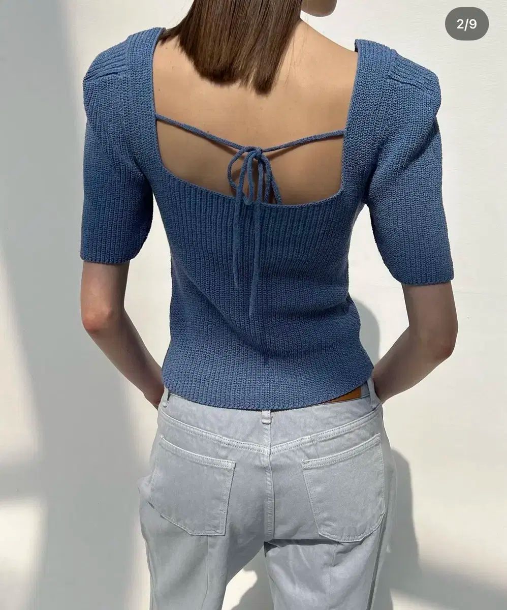 ドラゴンディフュージョン ブルー スタシ スクエアネック パフ トップス - ブルー デニム m