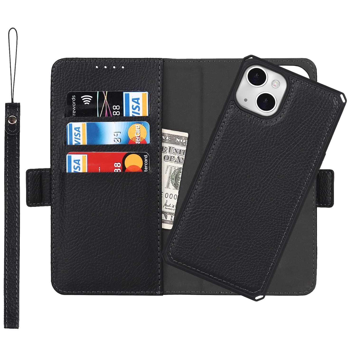 Pelanty for iPhone 14 ケース カバー手帳型 iPhone 14 背面ケース 分離式両用2way 取り外し自由 内蔵マグネット iPhone14 携帯カバー 縄掛け 合成PUレザー + TPUケース 財布型カード収納 横開きスタ