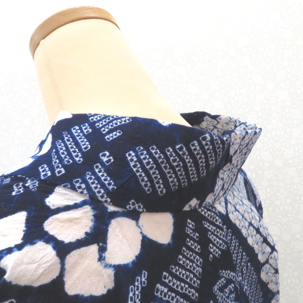浴衣 絞り 絞り浴衣 藍 白 青 花デザイン しつけ糸付 仕立て上がり