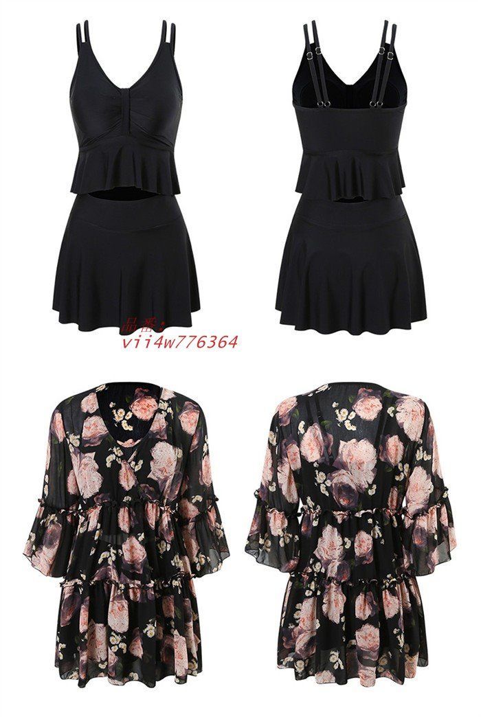 タンキニ 水着 レディース 体型カバー 花柄 ラッシュガード セパレート 30代 カバーアップ 20代 ぽっちゃり オーバーサイズ 大きいサイズ 露出控えめ 40代 vii4w776364