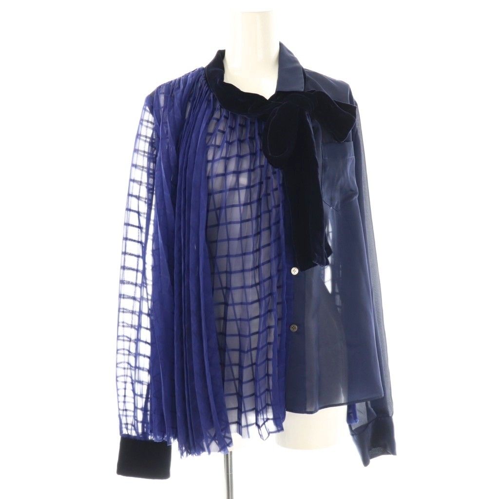 サカイ sacai ベルベットカラー シアープリーツブラウス シャツ