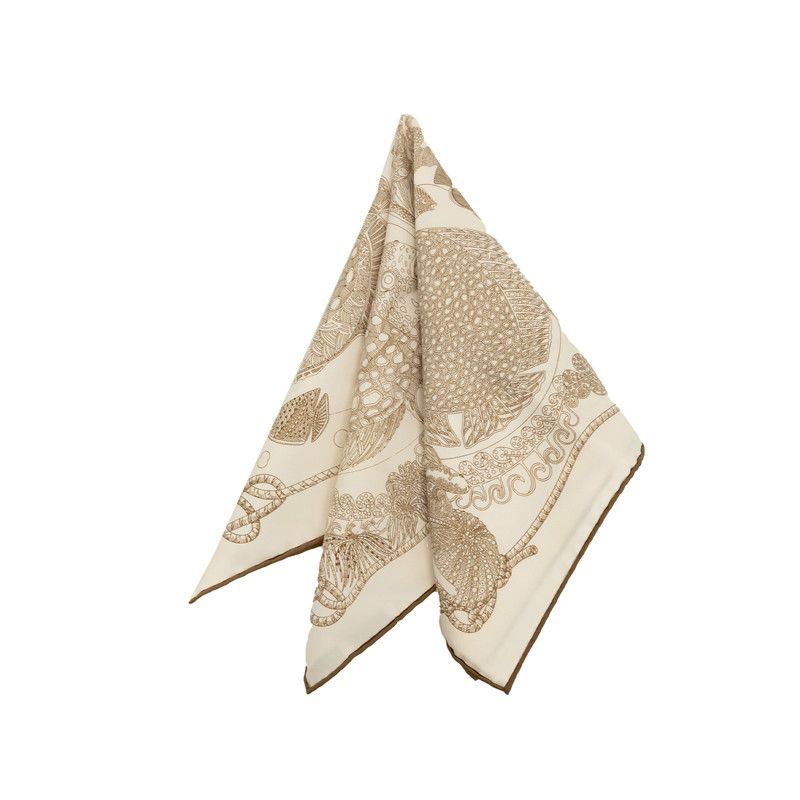 エルメス カレ45 プチカレ GRANDS FONDS 深海 ベージュ ブラウン シルク レディース HERMES 1-0231483