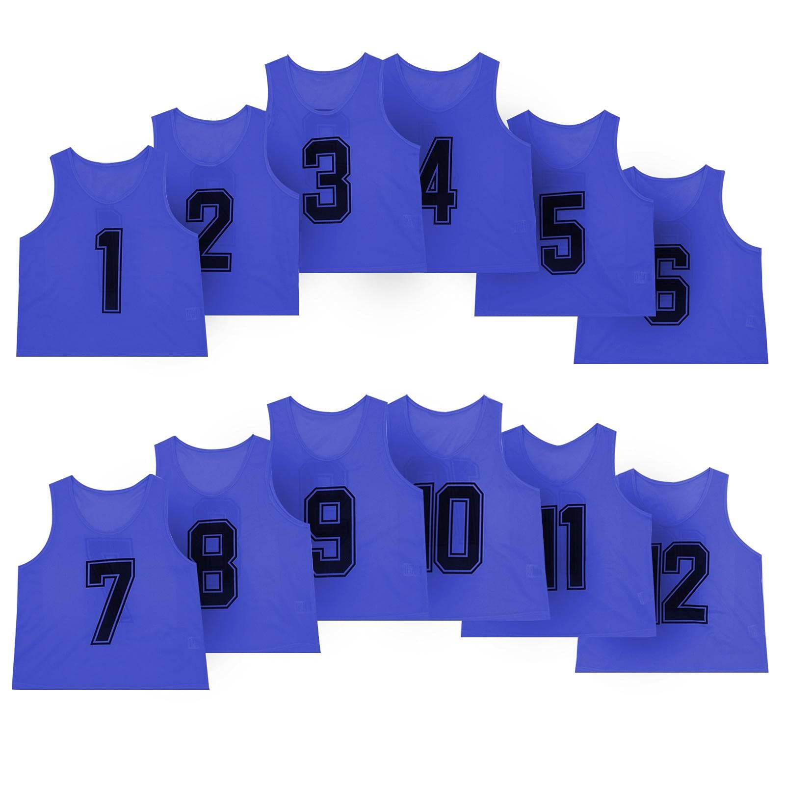 新品 TOEPODO ビブス 大人用 12枚 1～12番 裏表前後ろ番号あり 収納バッグ付き 吸汗 軽量 良通気 男女兼用 サッカー バスケ フットサル学校 行事 自治体 運動会