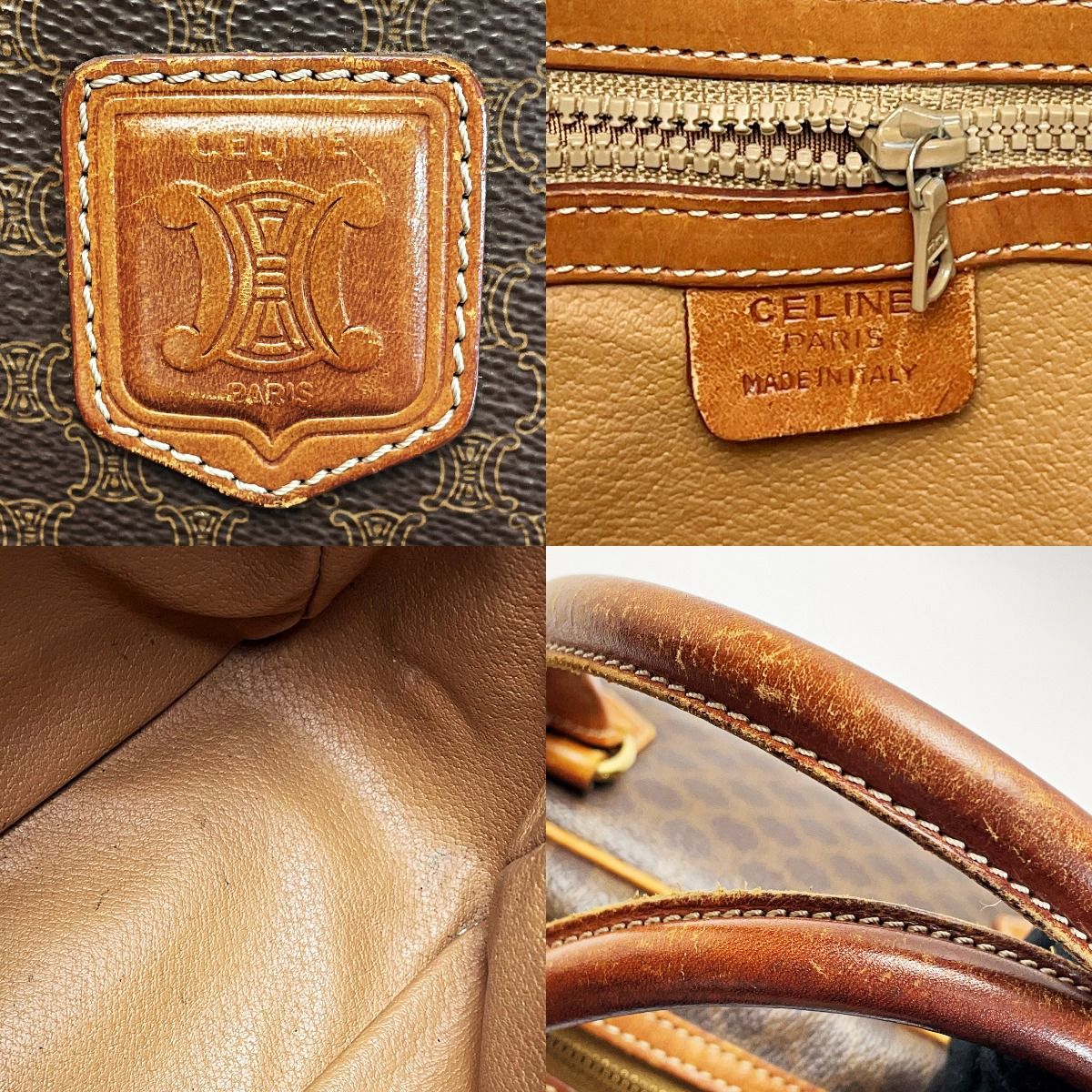 CELINE ボストンバッグ マカダム トリオンフ レザー PVC ハンドバッグ