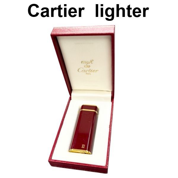 ● ジャンク品 カルティエ Cartier ガスライター Platinum モデル ワインレッド S5V471