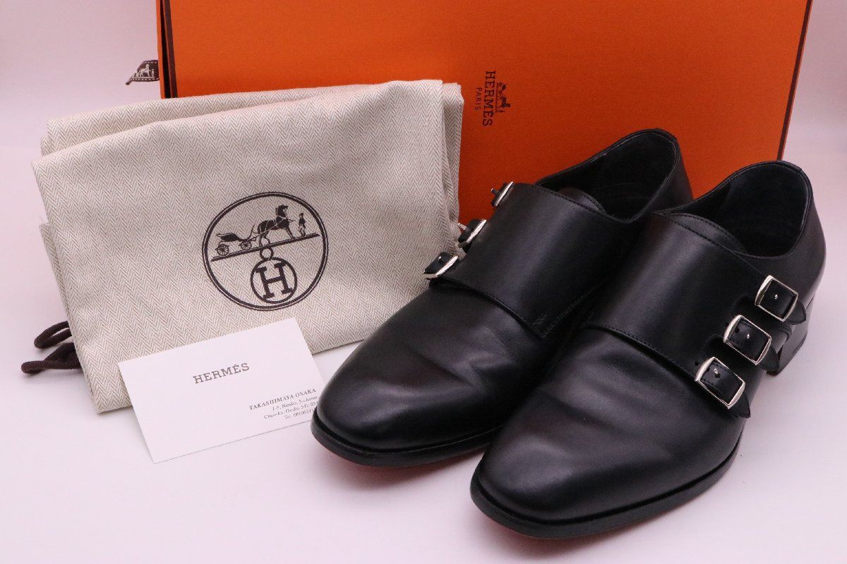 美品】HERMES エルメス 革靴 メンズ サイズ39 トリプルモンク