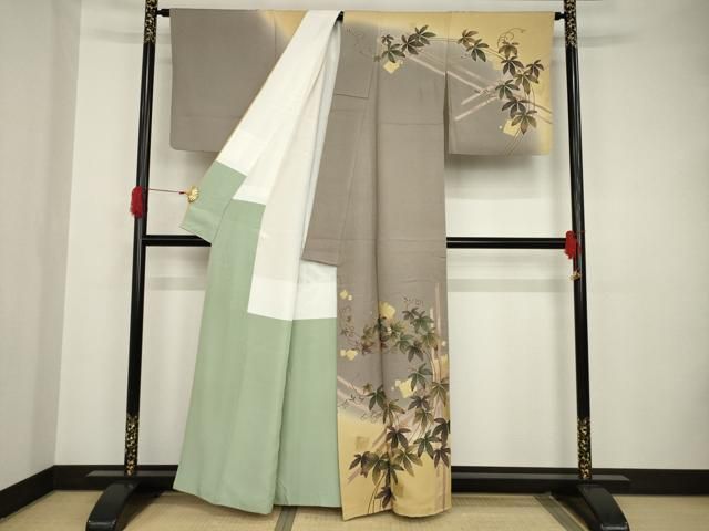 平和屋着物●皇室デザイナー　中村乃武夫　訪問着　葡萄唐草文　暈し染　金彩　正絹　逸品　AAAS6665ck 平和屋着物○皇室デザイナー 中村乃武夫 訪問着 葡萄唐草文 暈し染