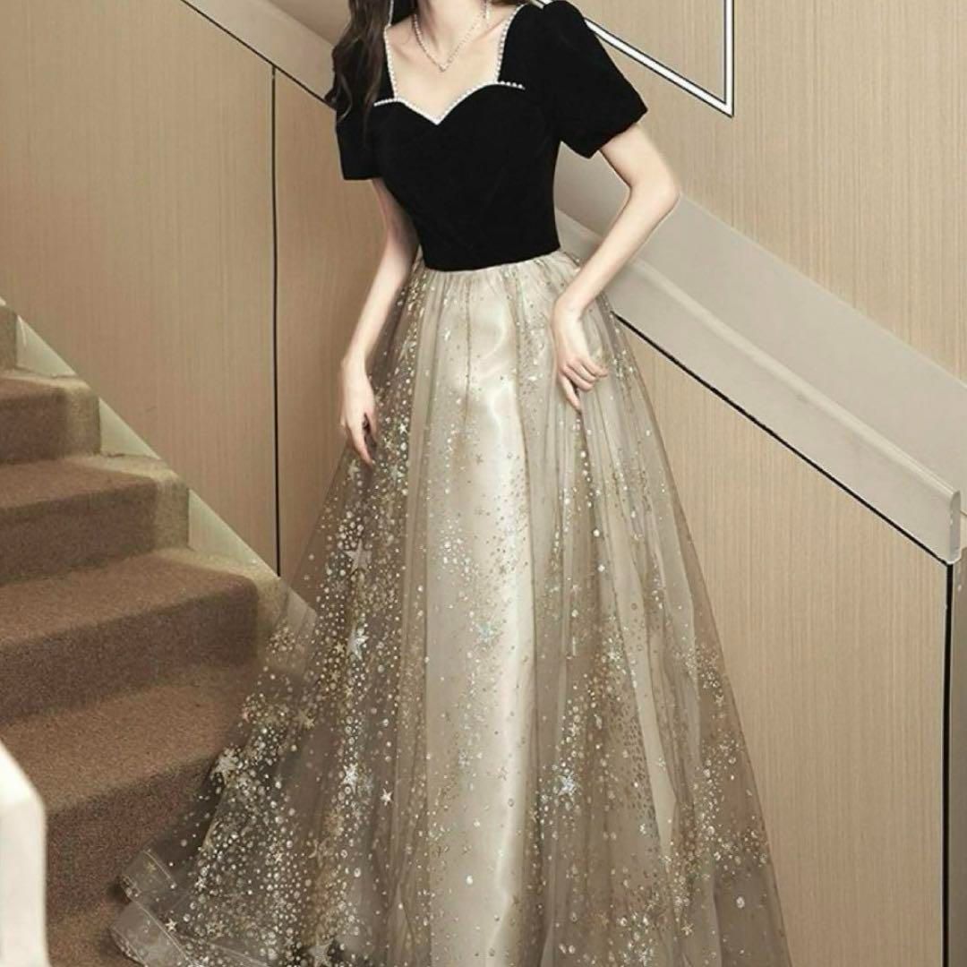 星柄がオシャレで パフスリーブイブニングドレス?.?