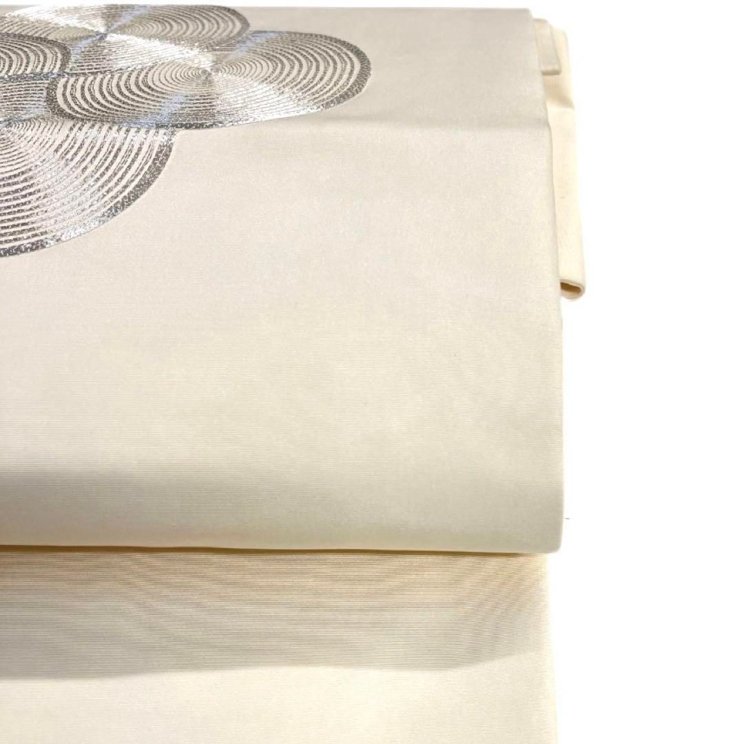 付け帯　作り帯　銀駒刺繍　円弧模様　丸　白地　着物　082a d 付け帯 作り帯 銀駒刺繍 円弧模様 丸 白地 着物 082a d