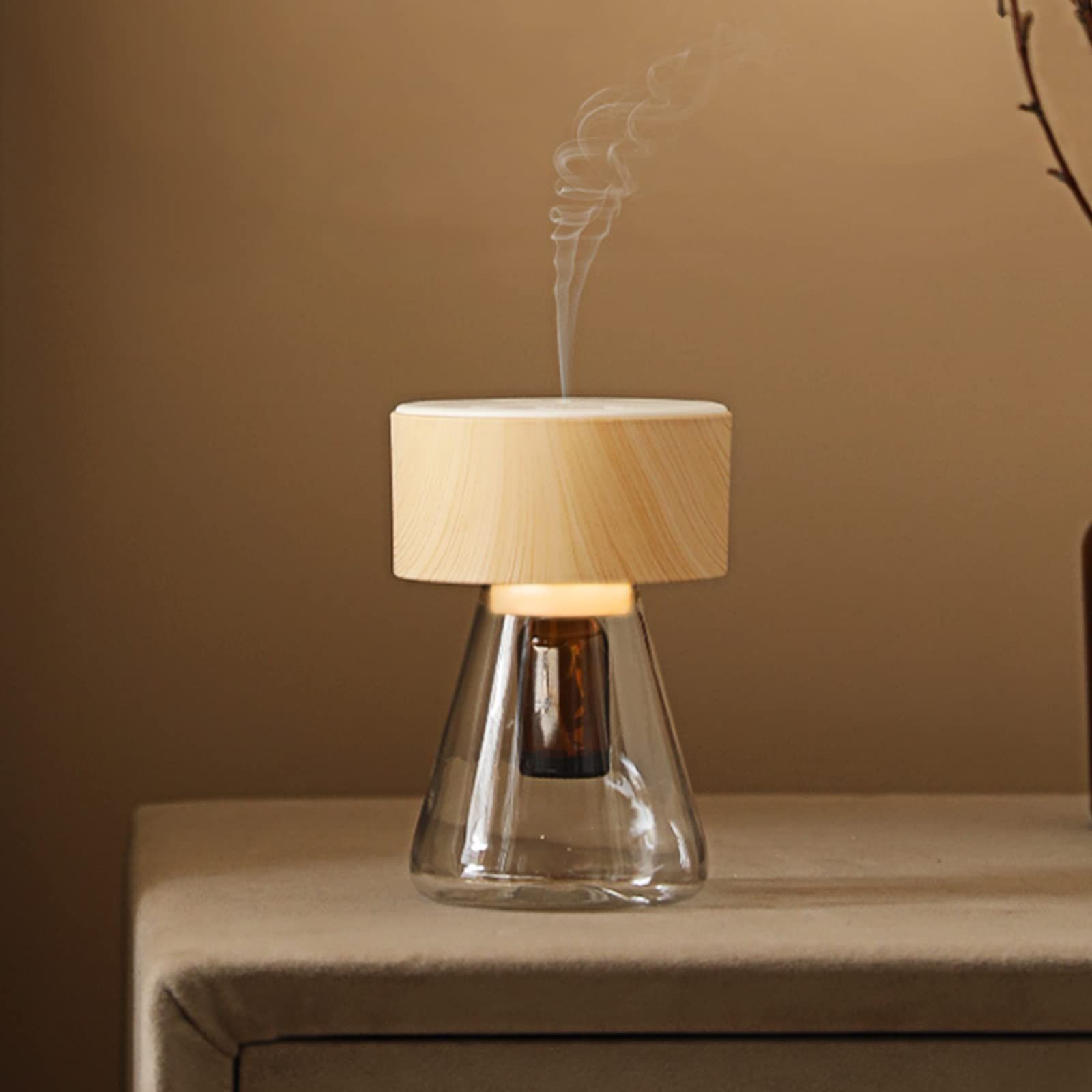 母の日 ベッドサイド 卓上使用 お手入れ簡単 インテリアおしゃれ LEDライト 間接照明 祝日 誕生日プレゼント DIYデザイン コードレス コンパクト C充電 USB-Type タイマー機能 低騒音稼働 Twilight 木目色 直立スタンド噴霧式