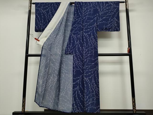 平和屋着物＊夏物　小紋　紗　枝花文　銀糸　正絹　逸品　AABA6515jd 平和屋着物＊夏物 小紋 紗 枝花文 銀糸 正絹 逸品 AABA6515jd